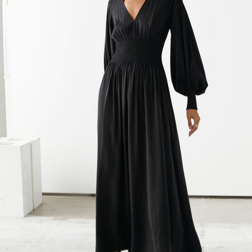 & Other Stories Blue Smock Waist Maxi Dress
